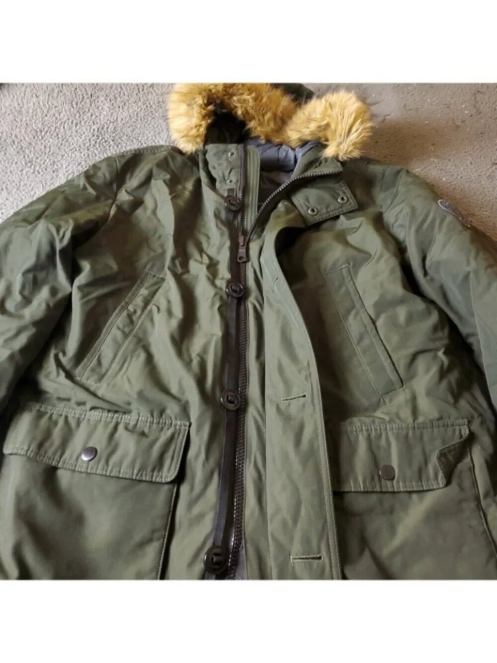 Tommy Hilfiger Parka Jacket Mens XL Green Polyester Hood Cargo Pocket Dark